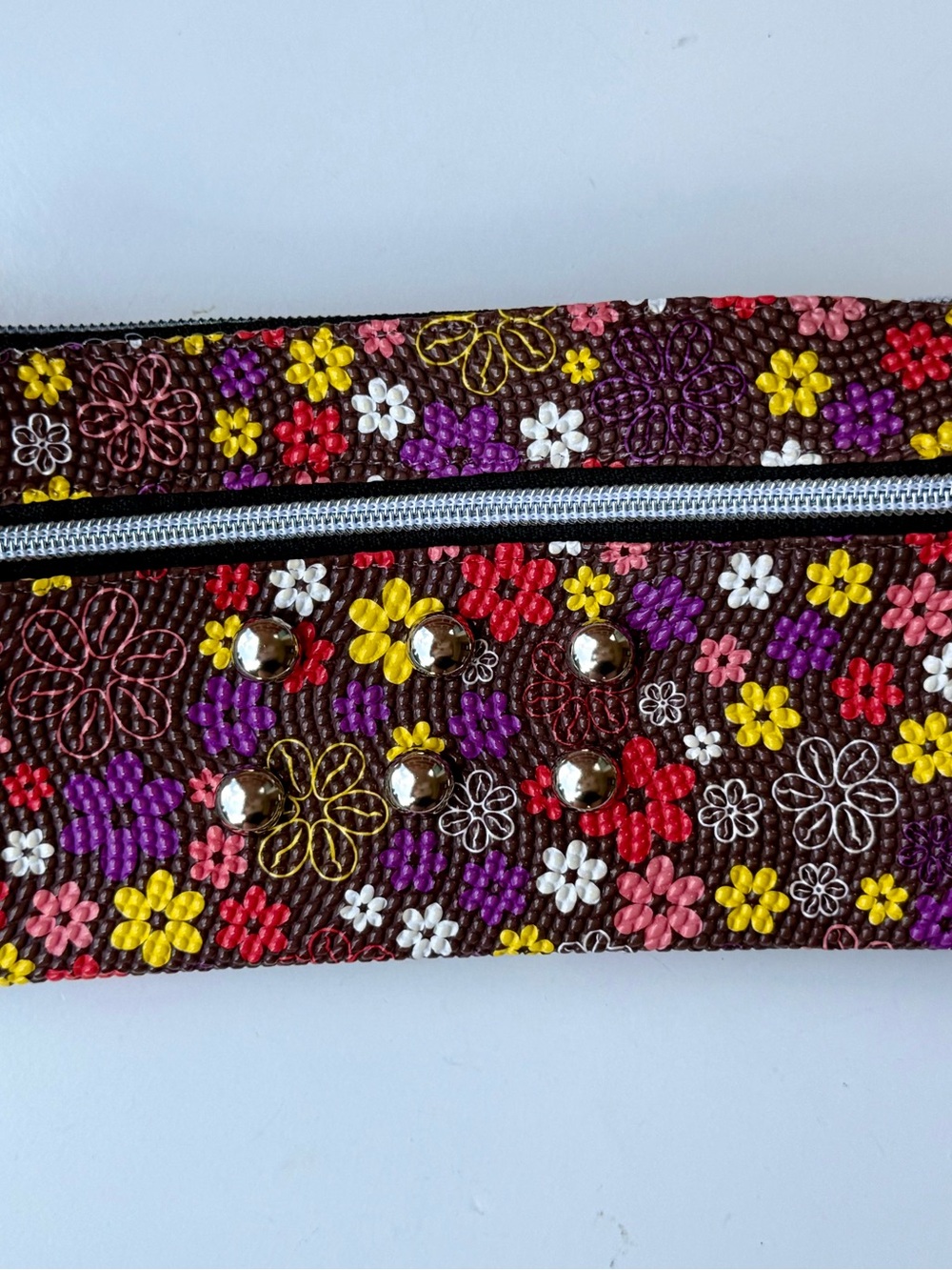 Boho Chic Floral Embossed Brown Multi-Color Zipper Wallet - Picture 2 of 7